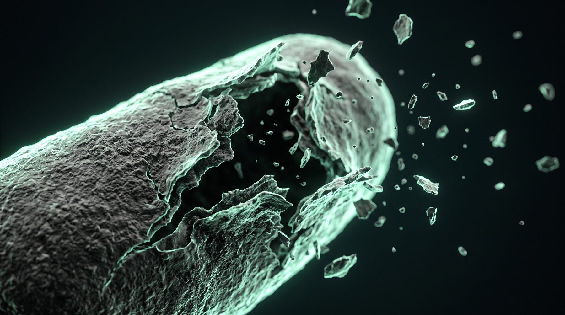 Illustration of a bacterial cell wall breaking apart