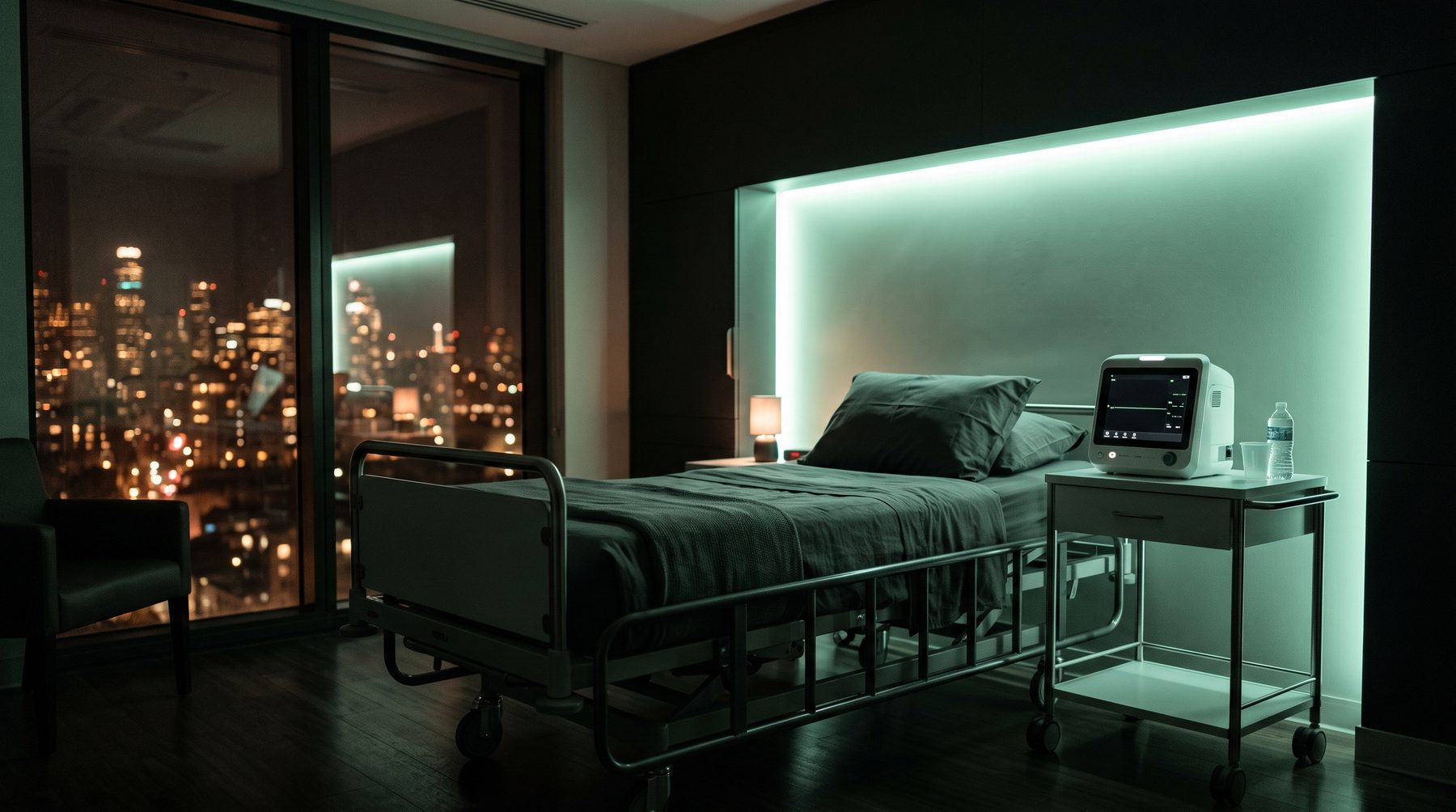 Illustration of a hospital room at night